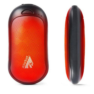 ActionHeat red and black portable hand warmer with hexagonal pattern