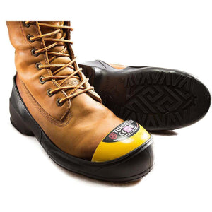 Impacto Turbotoe steel toe cap cover on a brown leather work boot
