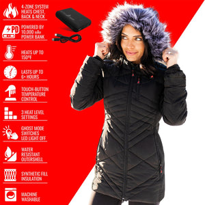 ActionHeat Cleveland Browns 5V Women's Long Puffer Battery Heated Jacket