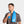 Man wearing a blue Mission cooling towel around his neck