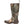 Tall rubber boot with brown tree bark camouflage pattern and brown sole