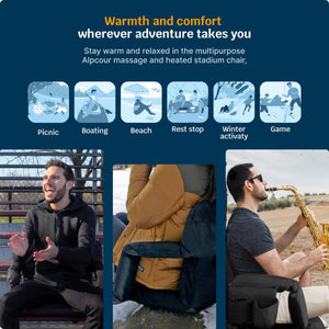 Alpcour Reclining Heated Massage Stadium Seat with Armrests - Wide/Black