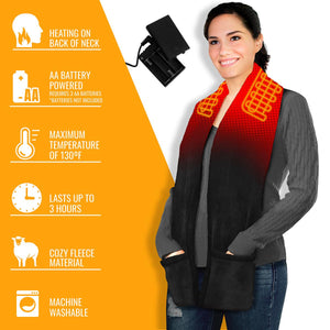 ActionHeat battery powered fleece scarf with neck heating elements and technical specifications