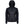 Black hooded hybrid jacket with quilted insulated front panel and softshell sleeves