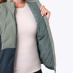Mobile Warming vest showing interior topographic map pattern lining