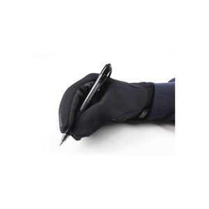 Hand wearing a black Seirus glove holding a pen