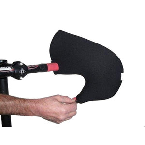 Bar Mitts black neoprene handlebar cover installed on a bicycle handlebar