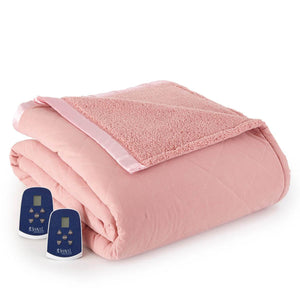 Shavel pink quilted electric blanket with two digital controllers
