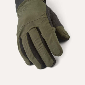 Olive green and black SealSkinz glove showing palm and finger detail