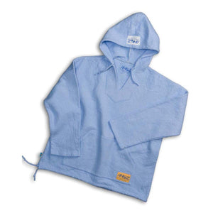 Light blue textured pullover hoodie with Aagz branding on hood and hem