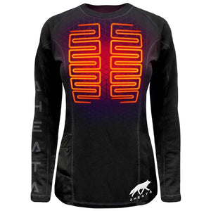 Aheata black long sleeve heated base layer shirt with orange heating elements on the chest