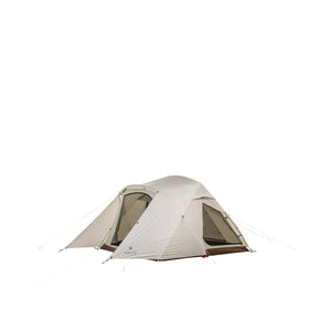 Snow Peak beige dome tent with brown base
