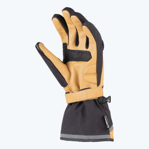 Mobile Warming black and tan leather motorcycle glove with adjustable wrist strap