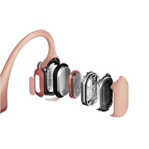 Exploded view of pink bone conduction headphone internal components