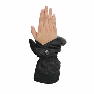 Seirus black leather heated glove with power button on wrist