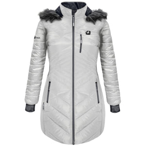 ActionHeat white quilted parka with faux fur hood and zippered pockets