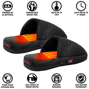 ActionHeat battery powered heated slippers with feature icons