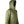 Side view of a green hooded winter jacket with a black interior lining
