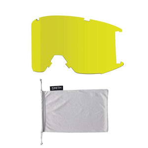 Smith Optics yellow replacement goggle lens and grey microfiber storage bag