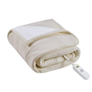 Serta cream colored heated throw blanket with controller
