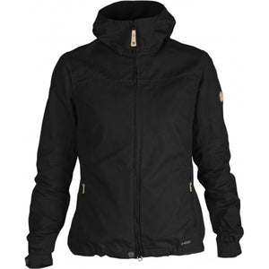 Fjallraven black hooded outdoor jacket with front zipper and side pockets