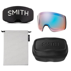 Smith Optics snow goggles with protective cover, microfiber bag, and hard storage case