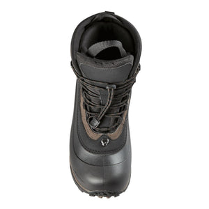 Top view of a black Baffin winter boot with toggle lacing system