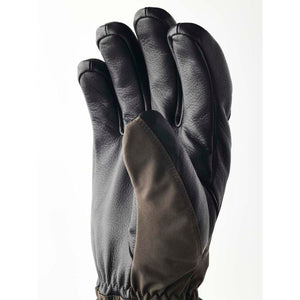 Hestra black leather glove with brown fabric thumb detail