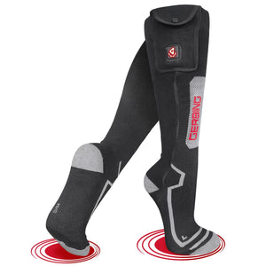 Gerbing black heated socks with grey accents and battery pocket