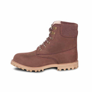 Cloud Nine Sheepskin brown leather lace up boot with shearling lining and lug sole