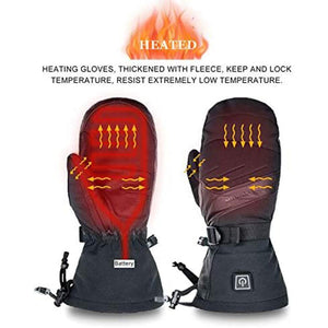 Black fleece lined heated mittens with battery compartment and power button