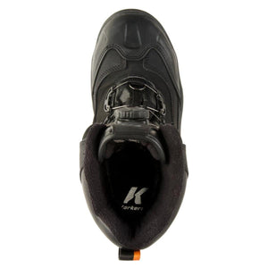 Top view of black Korkers wading boot with dial lacing system
