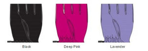 Three gloves in black deep pink and lavender color options