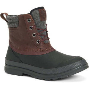 Muck brown and black lace up winter boot with grey felt collar