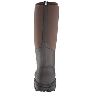 Back view of brown Muck tall rubber boot