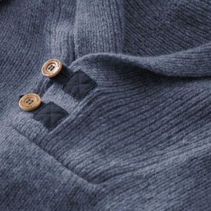 Blue FjallRaven ribbed knit sweater with wooden buttons