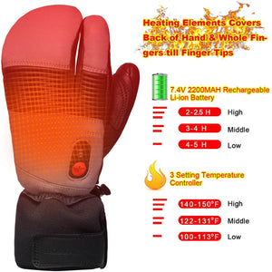 Savior Heat heated mitten with battery life and temperature setting chart