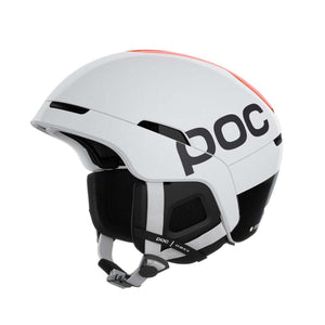 White POC Obex ski helmet with orange stripe detail