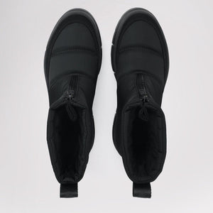 Top view of black Pajar quilted zip front ankle boots