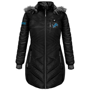 ActionHeat black Detroit Lions puffer jacket with faux fur hood