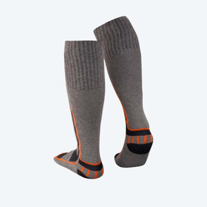 Mobile Warming grey knee high socks with orange and black accents