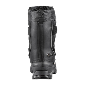 Back view of a black Baffin winter boot with a drawstring collar and velcro strap