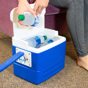 Person placing water bottle into Polar Products cooling unit