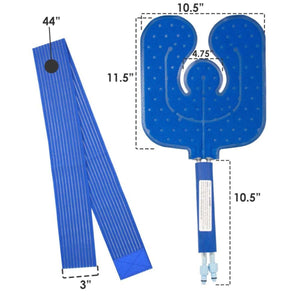 Polar Products blue neck cooling pad with dimensions and strap