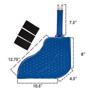 Polar Products blue cooling pad with dimensions and three black adhesive strips