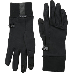 Pair of black Seirus gloves with touch screen fingertips and side buckles