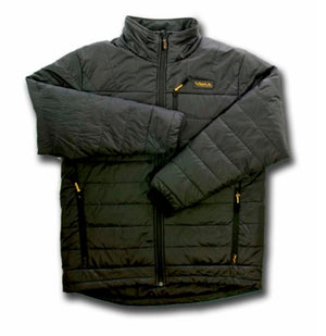 Black Vole quilted puffer jacket with front zipper and side pockets
