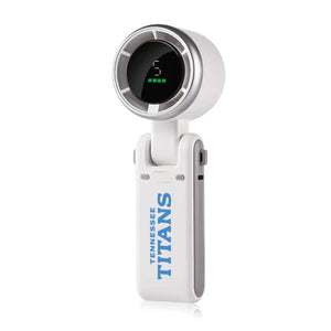 White handheld portable fan with Tennessee Titans logo and digital battery display