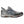 Korkers grey hiking shoe with blue and black side straps and orange sole accents