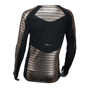 Seirus long sleeve base layer top with black panels and metallic brown chevron pattern